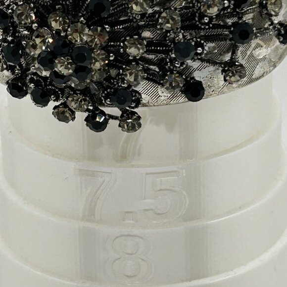 Vintage Black & Smokey Rhinestone Bracelet Hinged Etched Silver-Tone 6.5 Clamper - Picture 15 of 16